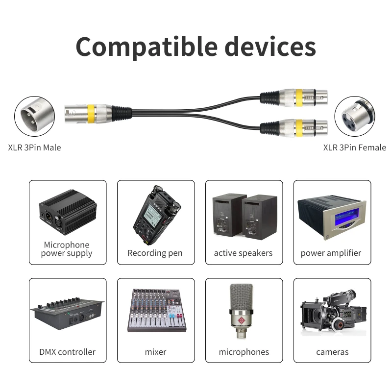Cable de Audio XLR 1 a 2, conector adaptador de micrófono de escenario Canon de 3 pines macho a hembra, enchufe de aleación de Zinc de 1 punto 2, 30cm, Multicolor - imagen 2