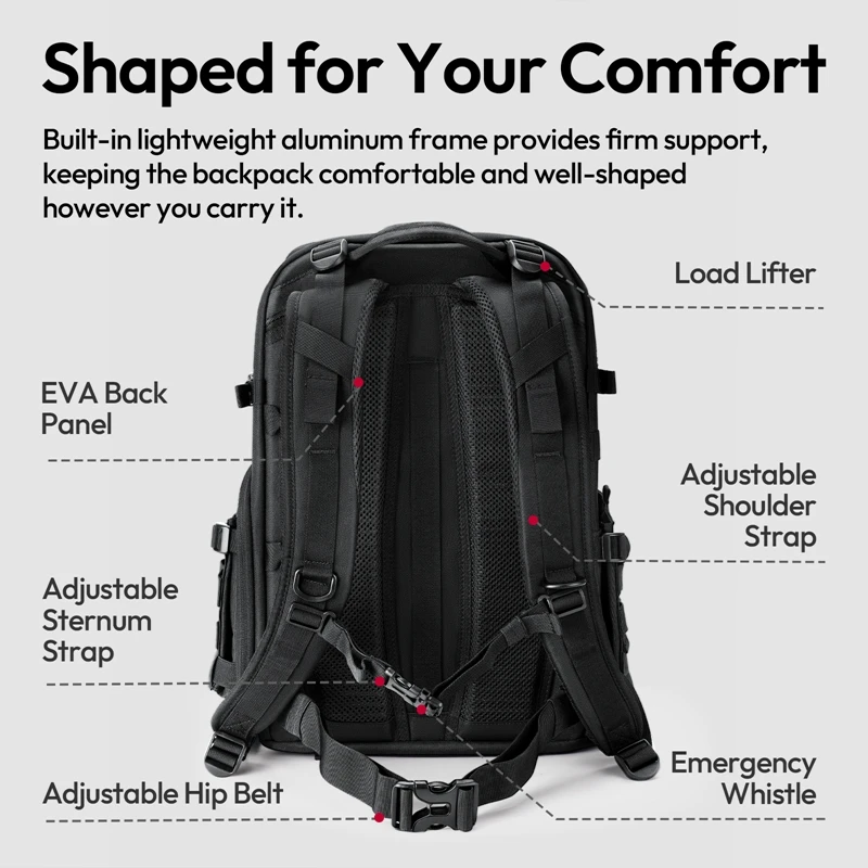 ​ Ulanzi BC007 Mochila táctica para cámara 28L con bolsillos laterales Divisores Apertura en forma de U Diseño plegable para viajes al aire libre - imagen 4