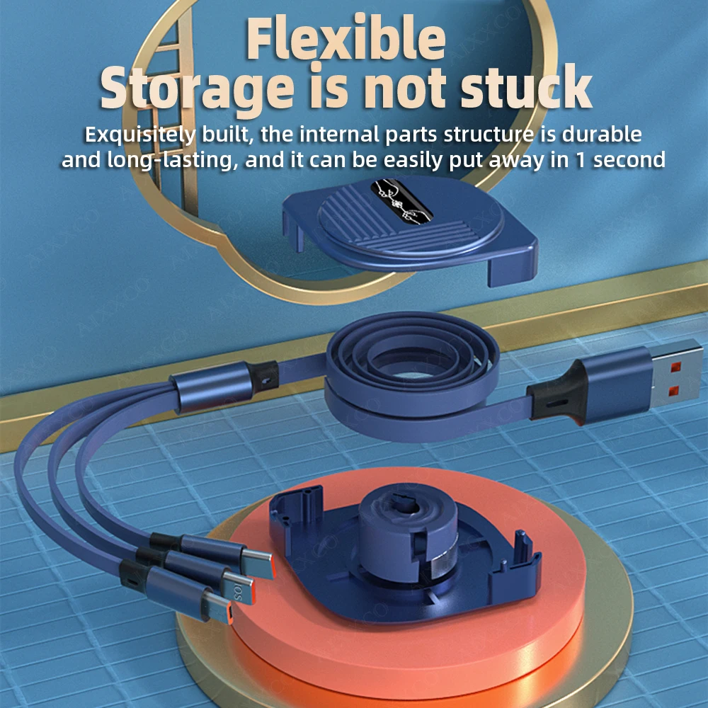 AIXXCO-cargador USB de 100W, Cable 3 en 1 6A para Huawei, Cable retráctil portátil Micro USB tipo C, Cable de carga para iPhone y Samsung - imagen 4