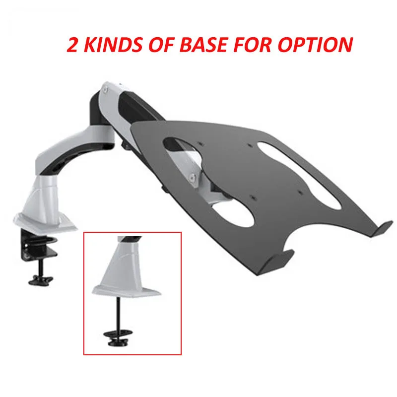 Abrazadera de soporte de mesa para monitor giratorio, montaje de escritorio lcd de doble brazo con resorte de gas de prensa de aire de aluminio de movimiento completo inclinable con bandeja para portátil - imagen 2