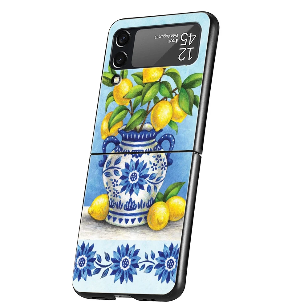 Funda de teléfono de lujo para Samsung Galaxy Z Flip 3 4 5 6 PC plegable dura para Samsung Z Flip3 Flip4 Flip5 cubierta Retro fruta limón - imagen 4
