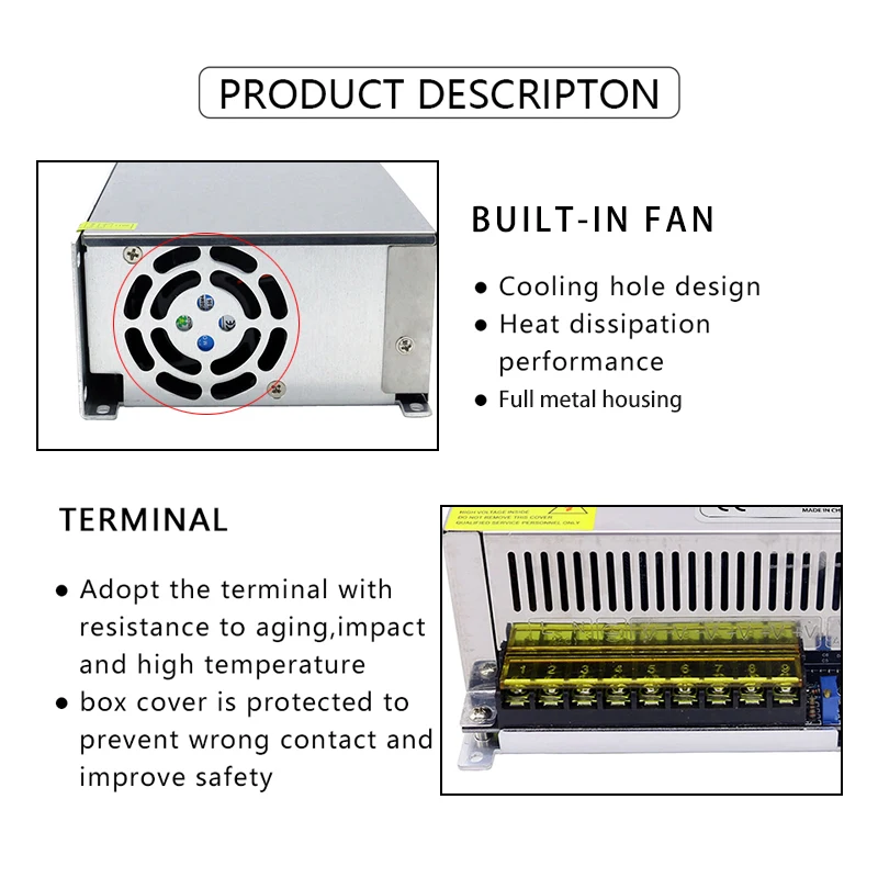 Fuente de alimentación conmutada de 110V/220V CA a CC 24V 1000W 41.6A inversor de onda sinusoidal pura ajustable de alta eficiencia y regulador de voltaje - imagen 4