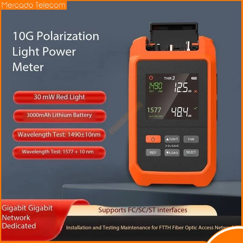 Medidor de potencia óptica de división de longitud de onda PON 10G, con VFL 30mW 1577/1490 nm, EPON/10G EPON/XGPON todo en uno