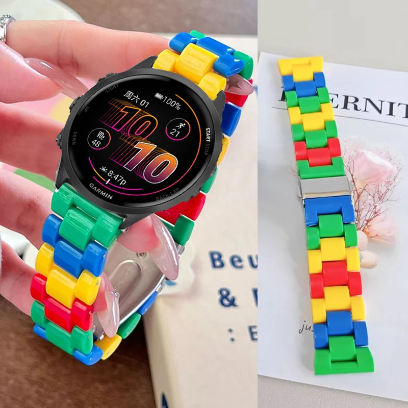 Correa de resina colorida de 20mm y 22mm para Garmin Forerunner 970 570 745 965 245 255 265 645, correa de reloj Venu 2 3 SQ Vivoactive 6 5 4 3 - imagen 5