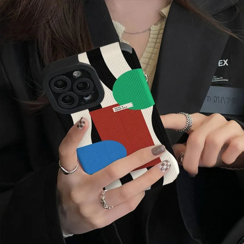 Funda de teléfono Ins con geometría creativa a rayas de cebra para iPhone 11 12 13 14 15 Pro Max Mini 8 7 Plus XR X XSMAX, funda de silicona suave - imagen 3