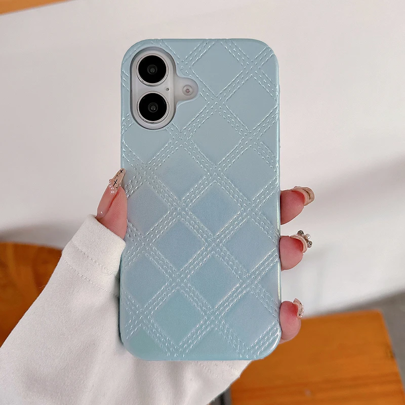 Funda de cuero de Color degradado con textura de rombo geométrico de lujo para iPhone 16 15 13 12 11 Pro Max 14 Plus, funda trasera para teléfono - imagen 4