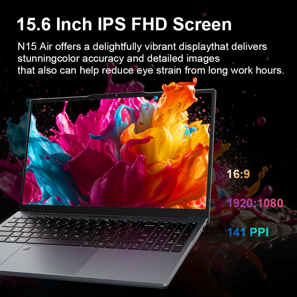 Ninkear N15 Air portátil Intel N95 15,6 'FHD IPS 16GB DDR4 512GB SSD teclado retroiluminado desbloqueo de huellas dactilares Notebook - imagen 5