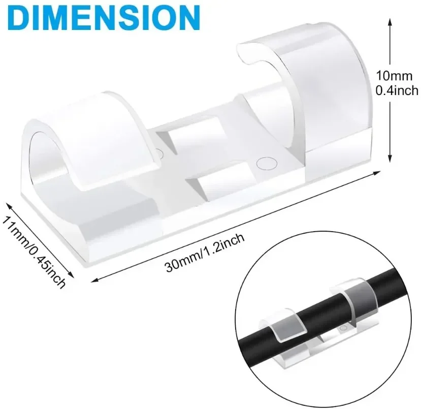 Clips organizadores de cables, gestión de cables, soporte para cables, carga USB, línea de datos, bobinadora, gancho montado en la pared, 20/40 Uds. - imagen 5