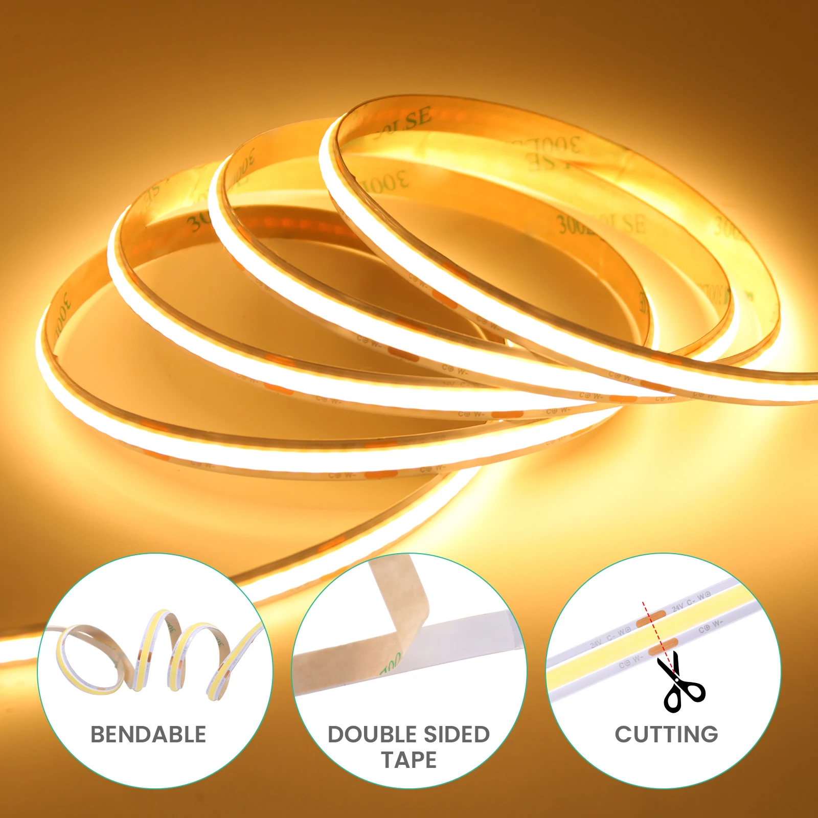 Tira de luces LED COB CCT de 1m, 2m, 4m, 5m, 24V, 576LEDs/m, Flexible, regulable, RA90, luz para habitación, 2700K-6500K, cinta Led cambiable - imagen 4