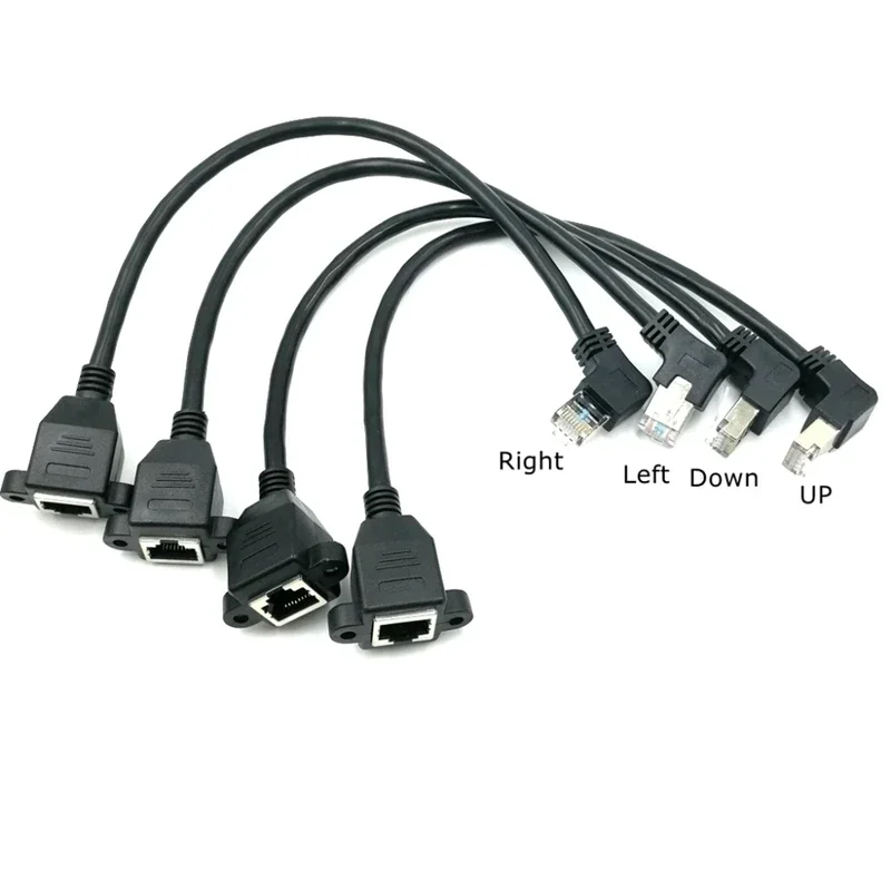 90/180/270 grados ángulo recto RJ45 macho a hembra CAT5/6 Ethernet LAN Cable adaptador de extensión tornillo montaje en panel Ethernet 30cm - imagen 2