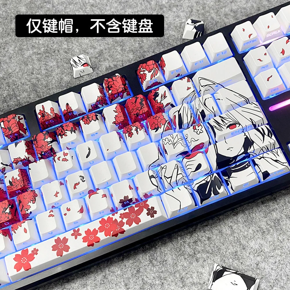 129 Raven Sakura Keycap Cherry Profile lindo Anime Keycap doble disparo lateral brillo a través de PBT Keycap para teclado mecánico MX - imagen 5