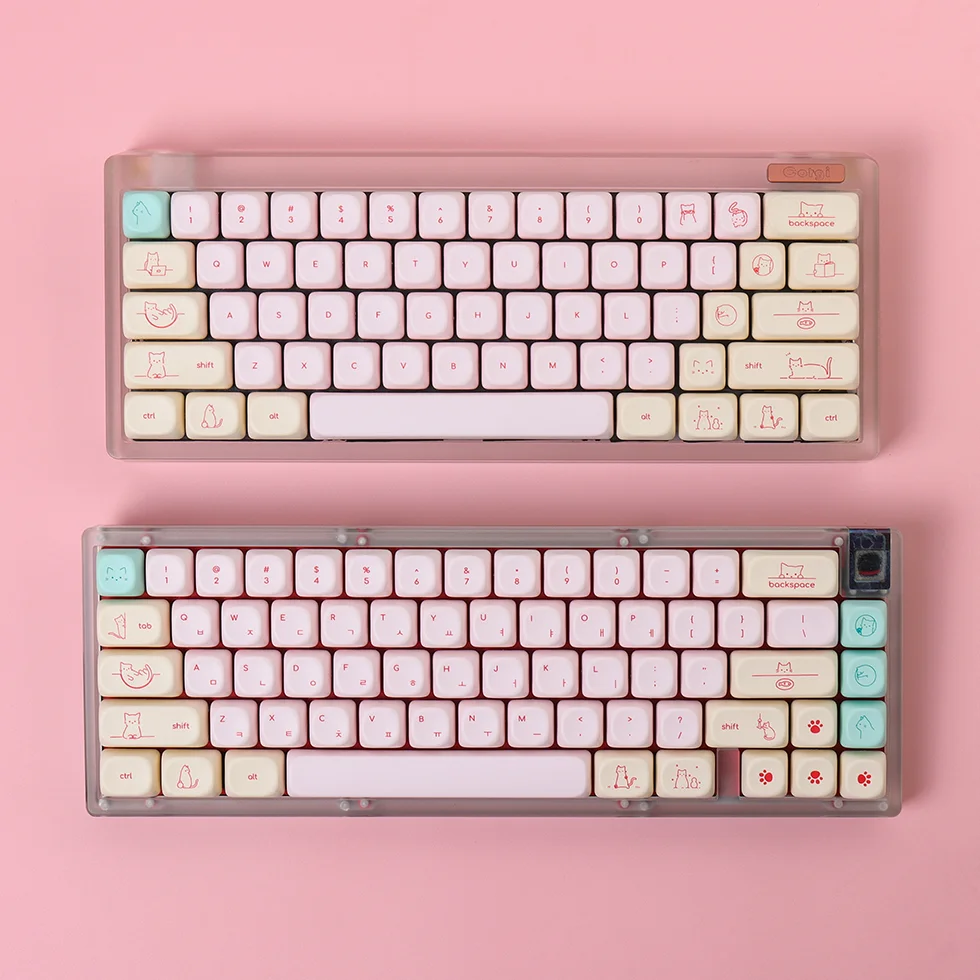 Teclas de gato bonitas de 128 teclas, sublimación PBT, gorra de bola Moa, teclas de teclado mecánico de fuente pequeña minimalista rosa - imagen 3