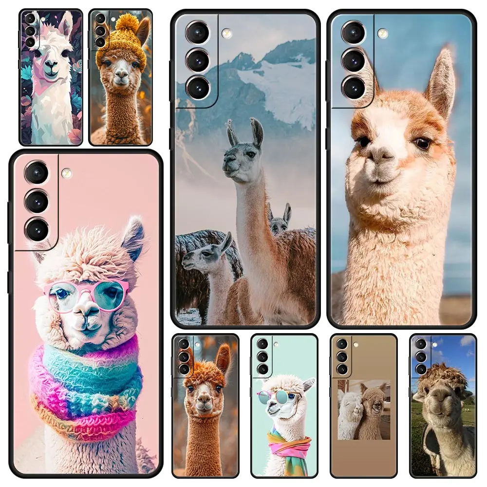 Funda de teléfono para Samsung Galaxy S24 S23 S22 Ultra S20 S21 FE 5G S10 S9 Plus S10E S8 S7 Edge, funda suave Kawaii Alpaca encantadora