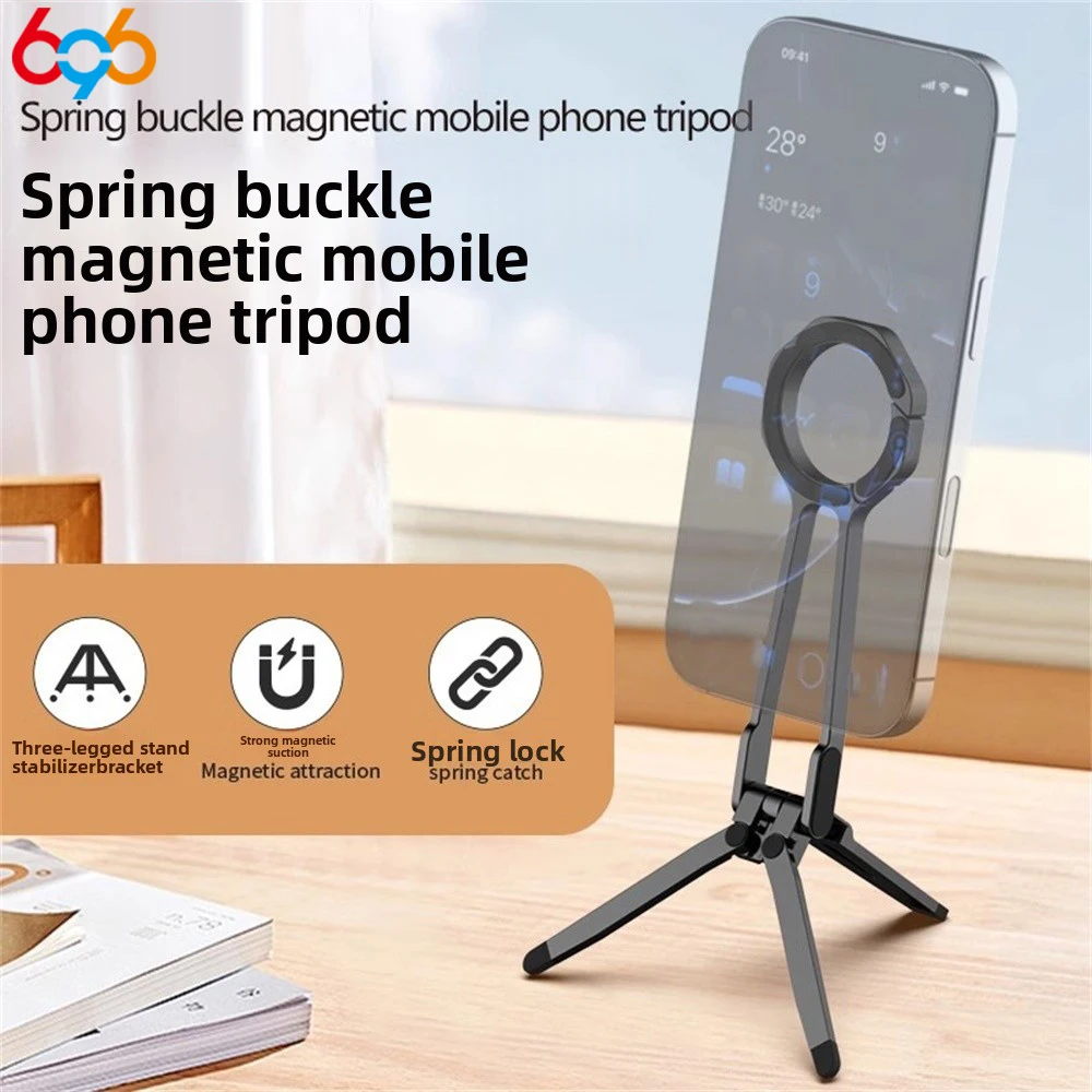 Soporte magnético para teléfono con gancho a presión, trípode, soporte plegable portátil, soporte de bolsillo para teléfono móvil, soportes antideslizantes para tabletas/teléfonos