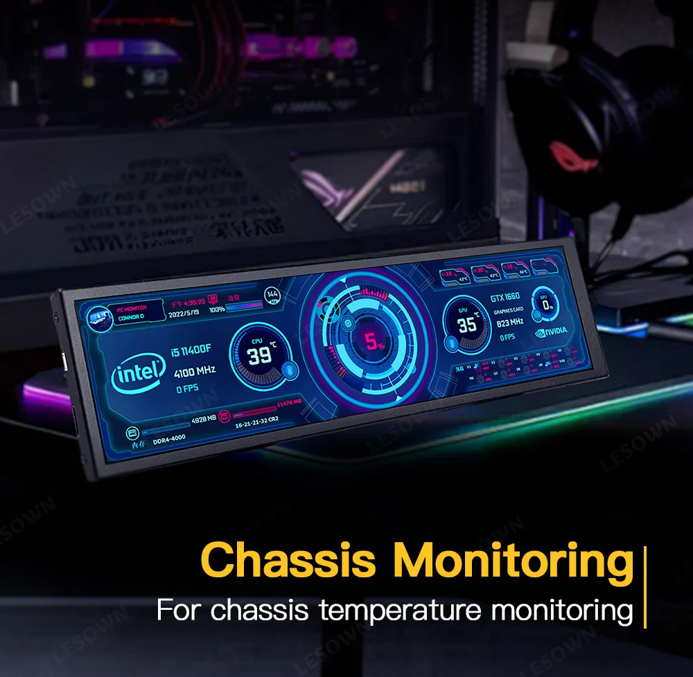 LESOWN 8,8 pulgadas IPS HDMI Monitor secundario barra estirada 1920x480 táctil mini pantalla LCD larga y ancha para Aida64 Windows PC - imagen 4
