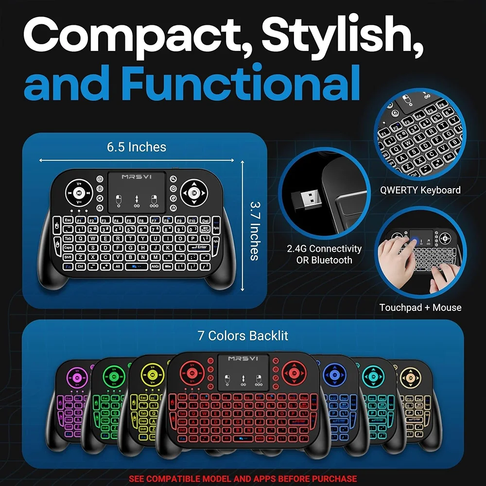 MRSVI V8 Mini teclado Bluetooth + 2,4G Control remoto Touchpad ratón retroiluminado Combo para Android TV Box/portátil ventana OS - imagen 3