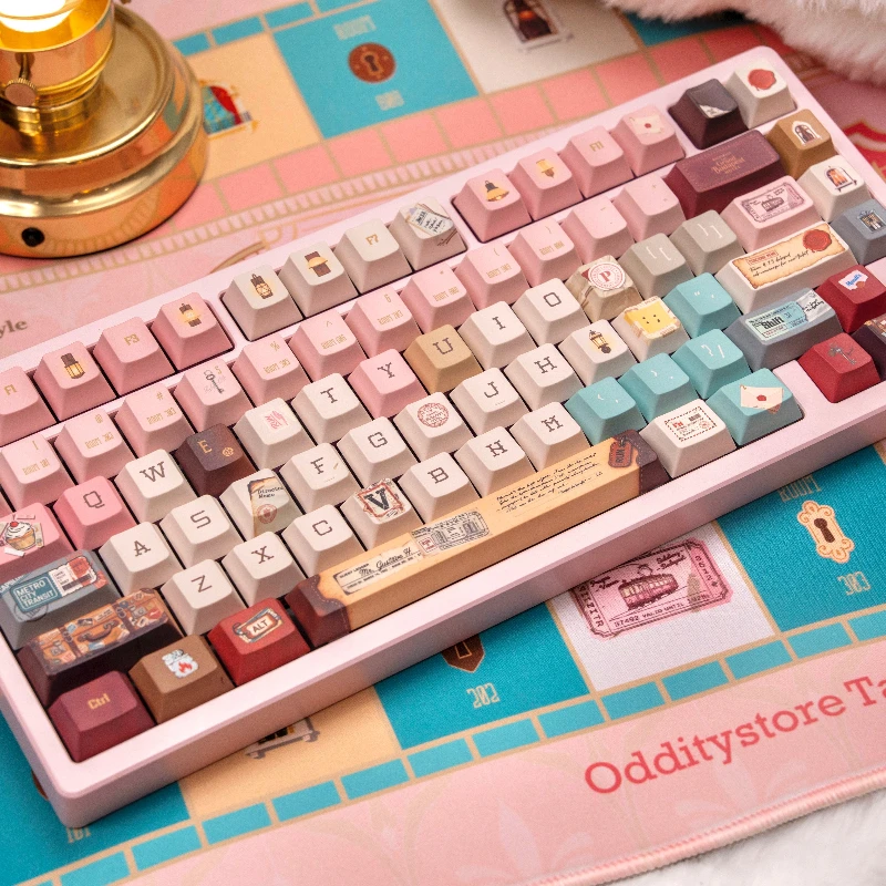 Teclas temáticas de juego de mesa Retro, color rosa, 153 teclas, tapa de teclado PBT, perfil de cereza, teclas para teclado mecánico, regalos, alfombrilla de ratón - imagen 5