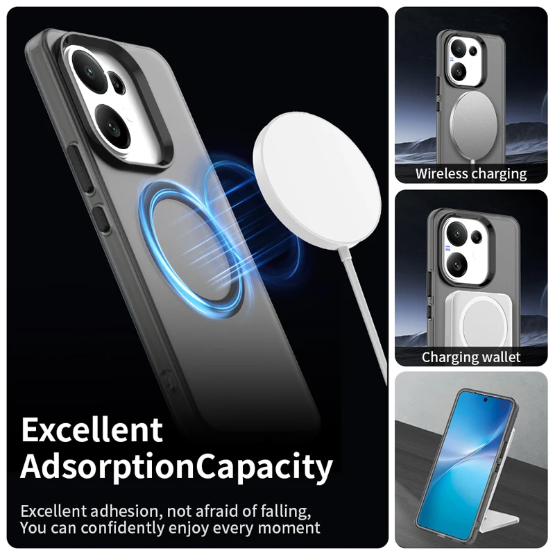 Para VIVO V60 funda para Magsafe carga inalámbrica magnética PC dura translúcida + cubierta de borde de TPU para VIVO V 60 carcasa de parachoques de caramelo - imagen 3