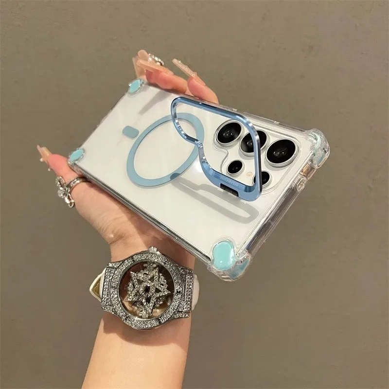 Funda de aleación con soporte para cámara Samsung Galaxy S25 S24 S23 S22 Ultra Plus FE A36 A56 A16 A26 A17, carcasa magnética transparente Mag-safe - imagen 2