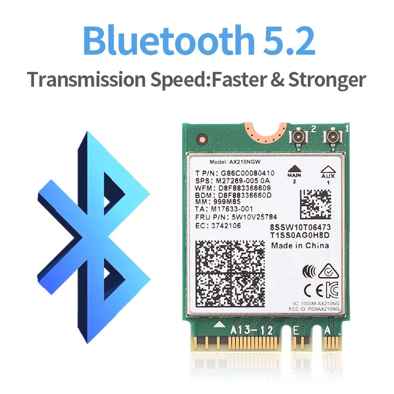 Tarjeta Wi‑Fi 6E AX210NGW Tri‑Banda 2,4/5/6 GHz 5374 Mbps BT5.3