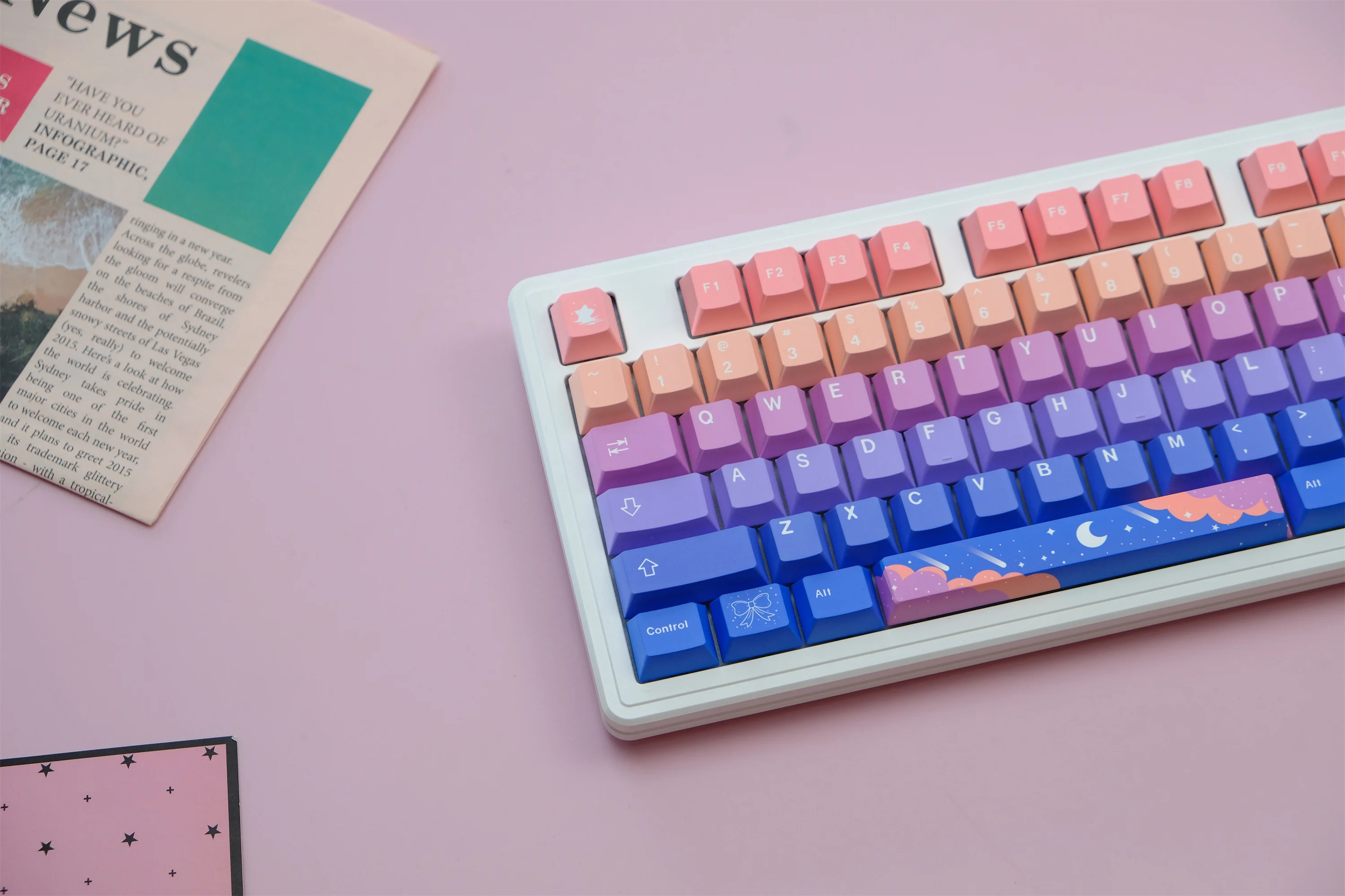 Tapa de tecla de luna de estrellas, teclas PBT de 129 teclas, perfil de cereza, tinte-SUB personalizado para teclado mecánico - imagen 3