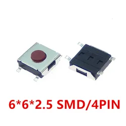 Microinterruptor tactil SMD 4 pines rojo - 6x6x2.5 mm