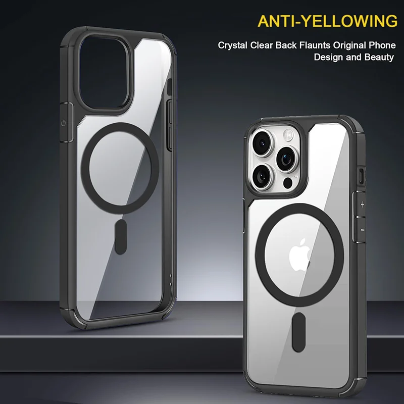 Para Magsafe magnético suave TPU borde + PC transparente a prueba de golpes funda de teléfono para IPhone 15 Pro Max 13 12 11 14 Pro Max cubierta de parachoques