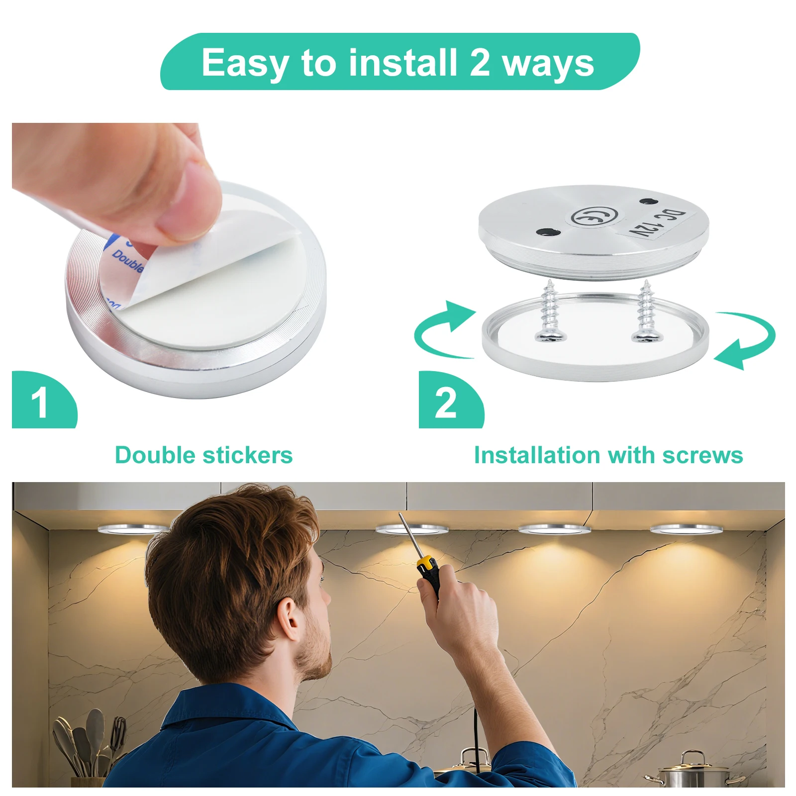 Iluminación LED para debajo del gabinete de 12V, luces LED de noche blancas/blancas cálidas, Kit completo de energía para cocina, armario, luz, decoración de dormitorio - imagen 4