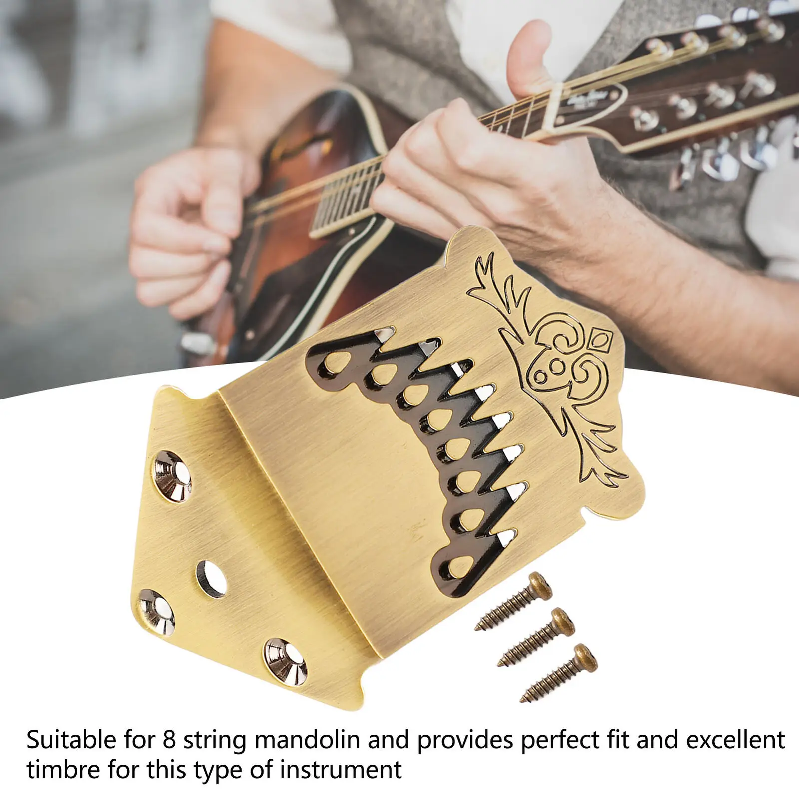 Cordal de mandolina de 8 cuerdas, patrón de plumas, excelente cordal de mandolina de Color bronce y Metal