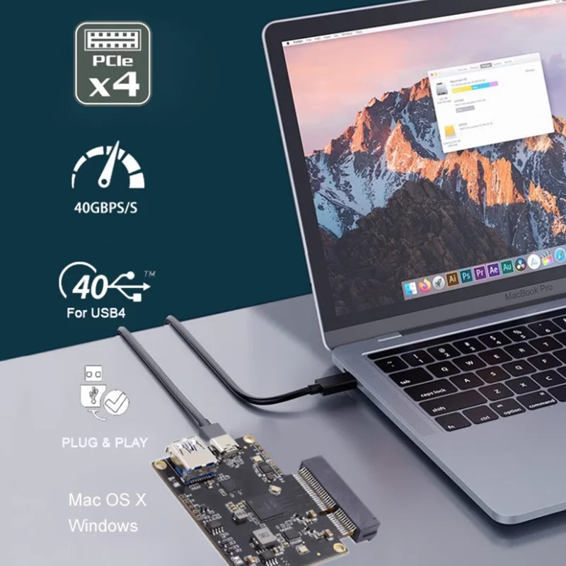 Thunderbolt 4 a PCI-E 4X Thunderbolt tarjeta gráfica externa base de expansión USB4 Core placa adaptadora 40Gbps tipo c de alta velocidad - imagen 5