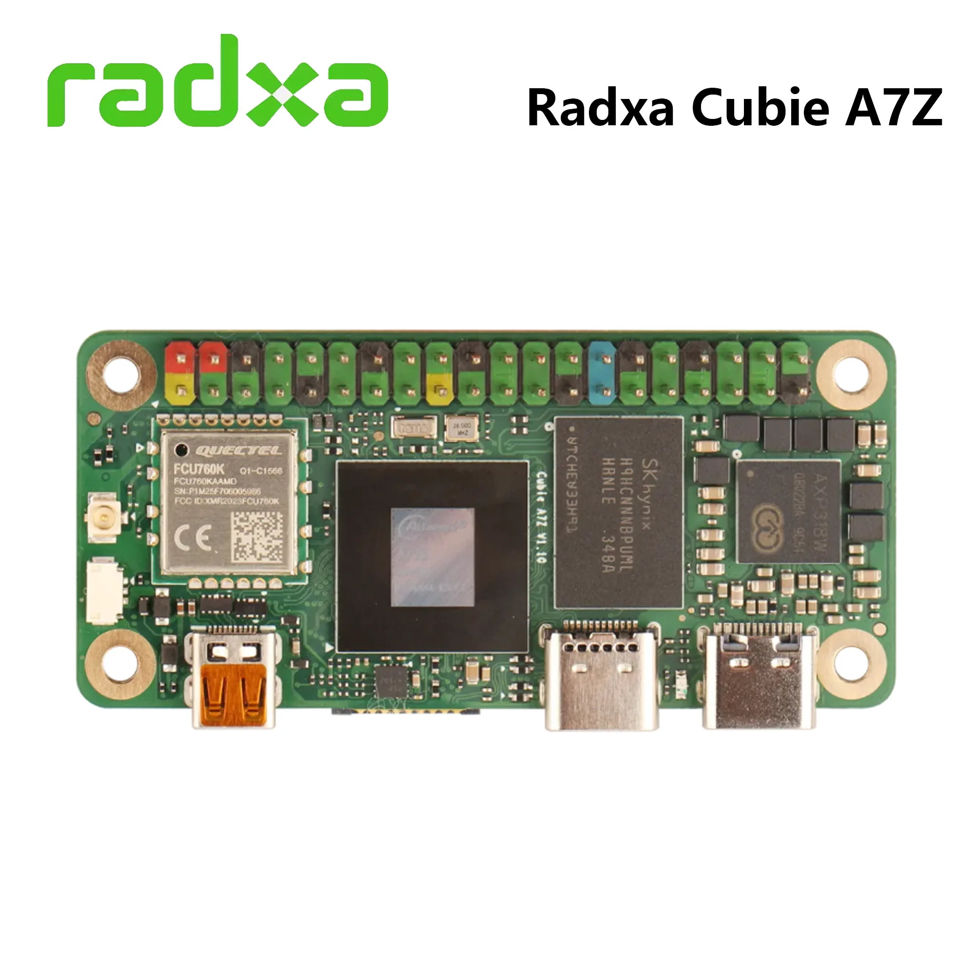 Placa de desarrollo Radxa Cubie A7Z, SoC Allwinner A733 con CPU octa-core 3TOPS NPU WiFi 6 / BT 5,4 RISC-V Coprocessor SBC