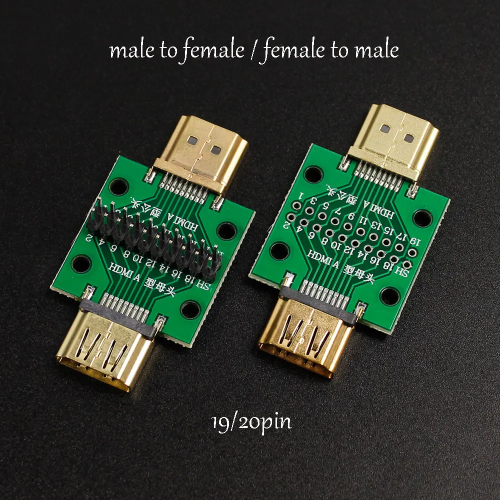 1 Uds. Placa de prueba HDMI macho y hembra Mini conector con placa PCB paso de 2,54mm 19/20pin DP HD A placa adaptadora hembra a macho