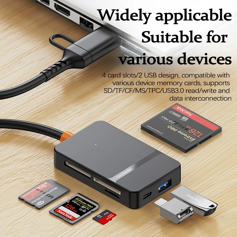 UTHAI TF12 accesorios para ordenador portátil USB 3,0/TYPE-C cuatro tarjetas misma lectura lector de tarjetas SD/TF/CF/MS lector de tarjetas multifuncional de alta velocidad - imagen 2