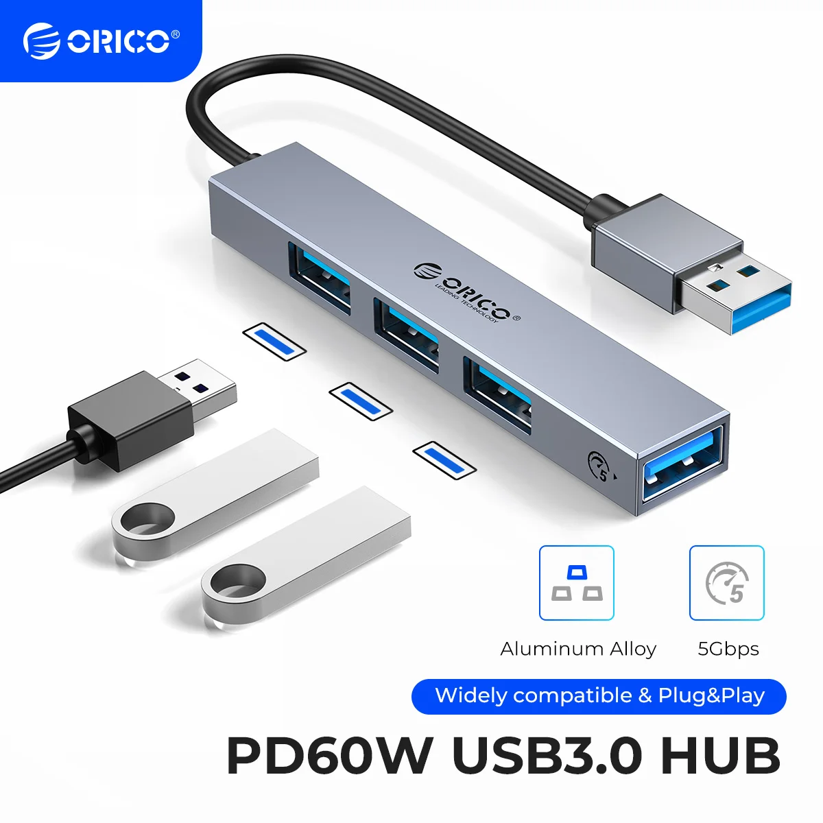 ORICO HUB Aluminio Tipo C 4 Puertos USB 3.0 2.0 Estación Adaptador Lector Tarjetas Divisor Portátil Ultradelgado Accesorios Ordenador - Vista principal del producto