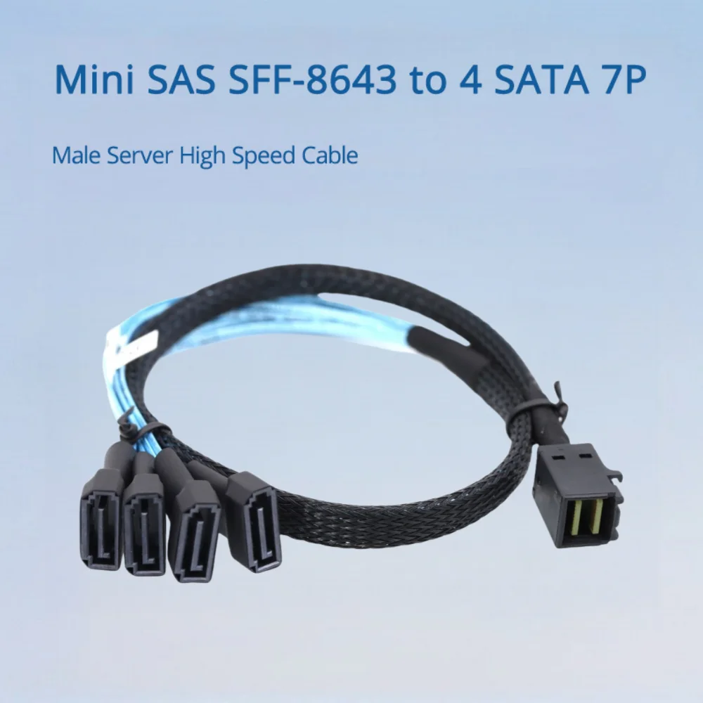 Mini SAS SFF-8643 a 4 SATA 7P servidor macho longitud de cable de alta velocidad opcional 0,5 M 1 M