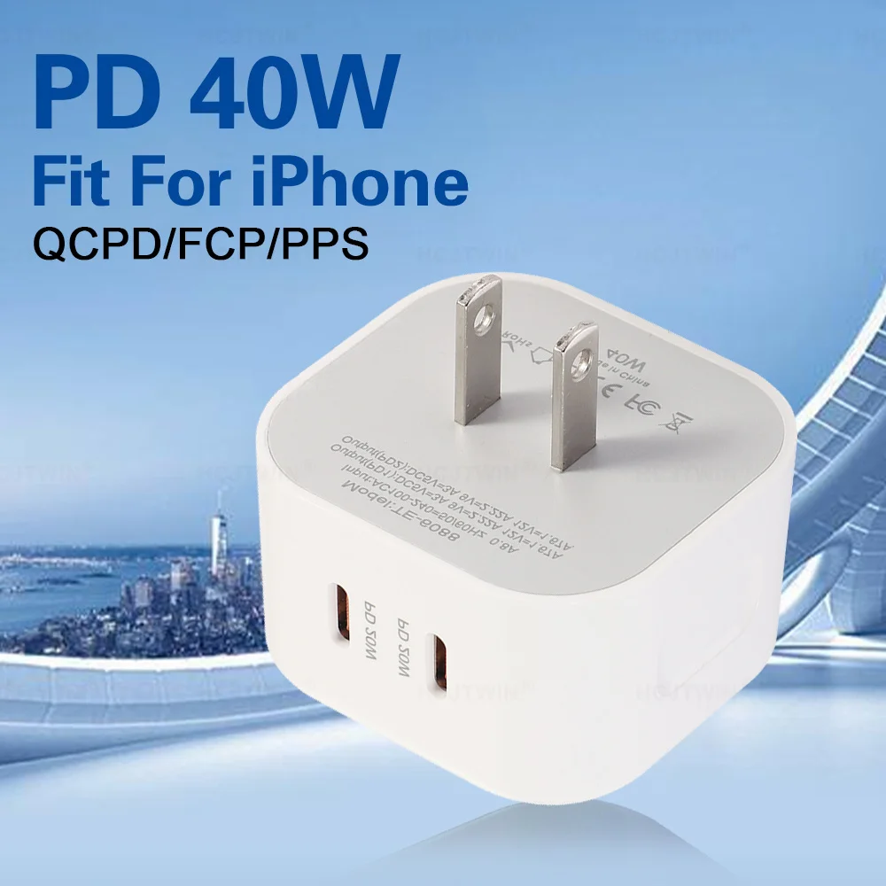Total 40W Dual USB C tipo c PD cargador de pared adaptadores de corriente de carga rápida para Ipad 2 3 4 IPhone 12 13 14 15 Xiaomi Huawei - imagen 5