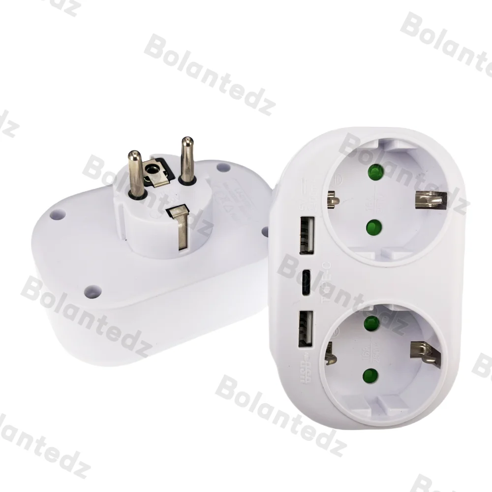 Enchufe de pared UE, regleta de alimentación USB, 250V, 16A, extensión de corriente de salida de CA, 4000W, adaptador de enchufe estándar europeo, enchufes convertidores de 1 a 2 - imagen 5