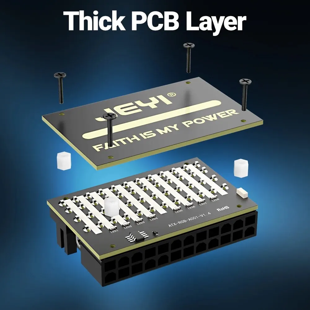 JEYI-adaptador de corriente para placa base, dispositivo ATX de 24 Pines, 90 °, RGB, 18 modos de luz, hembra a macho, 90 grados, suministro para PC de escritorio - imagen 4