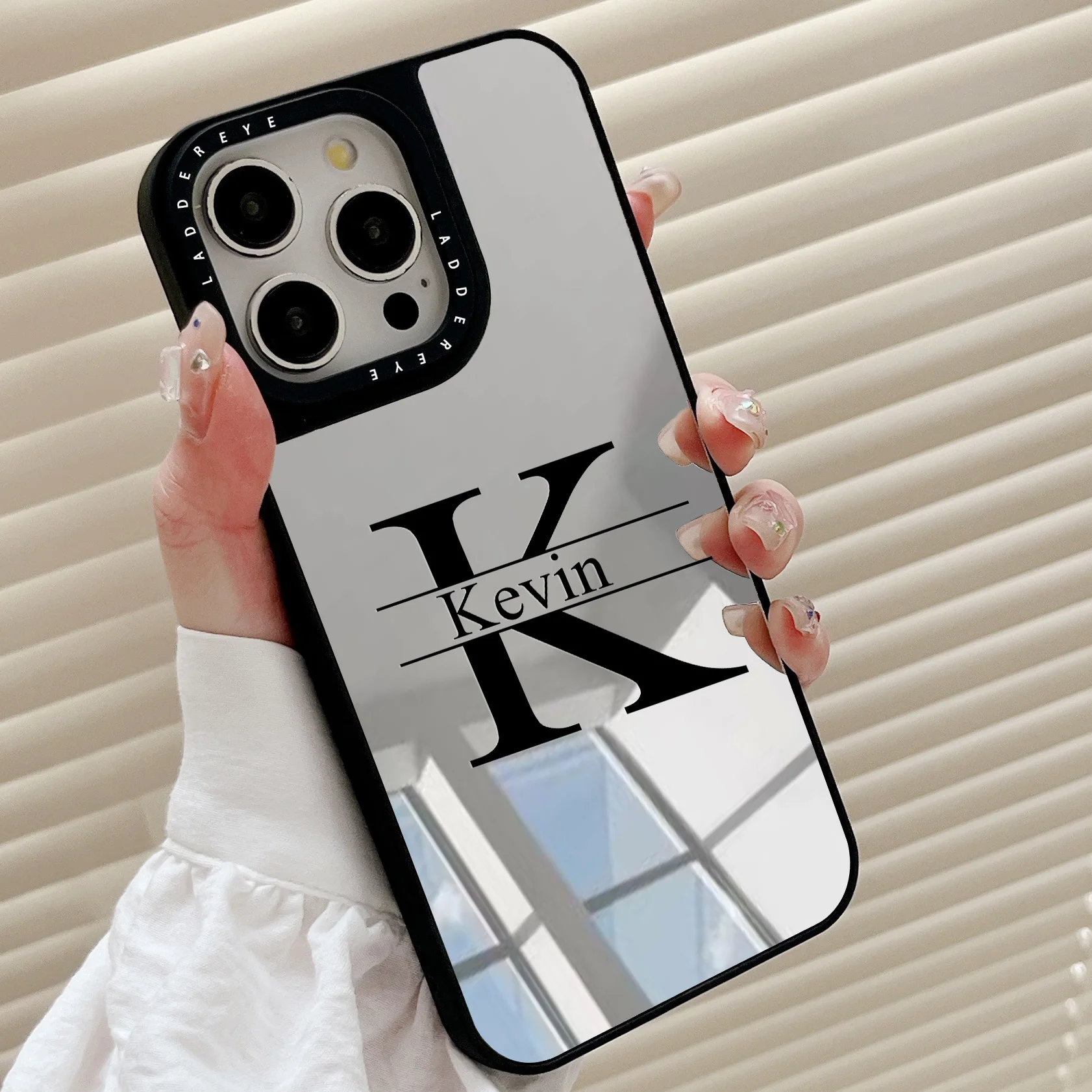 Funda de teléfono personalizada con letras grandes para iPhone 16, 15, 14, 13, 12, 11 Pro Max, funda con espejo de maquillaje con patrón de espejo chapado personalizado - imagen 5