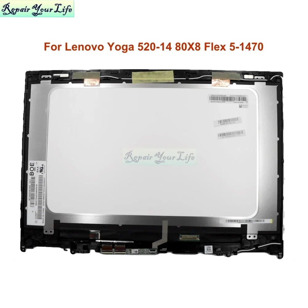Pantalla LCD para ordenador portátil de 14 pulgadas, montaje de digitalizador táctil para Lenovo Yoga 520-14 80X8 Flex 5-1470 520-14IKB 5D10N45603 5D10N45602, marco