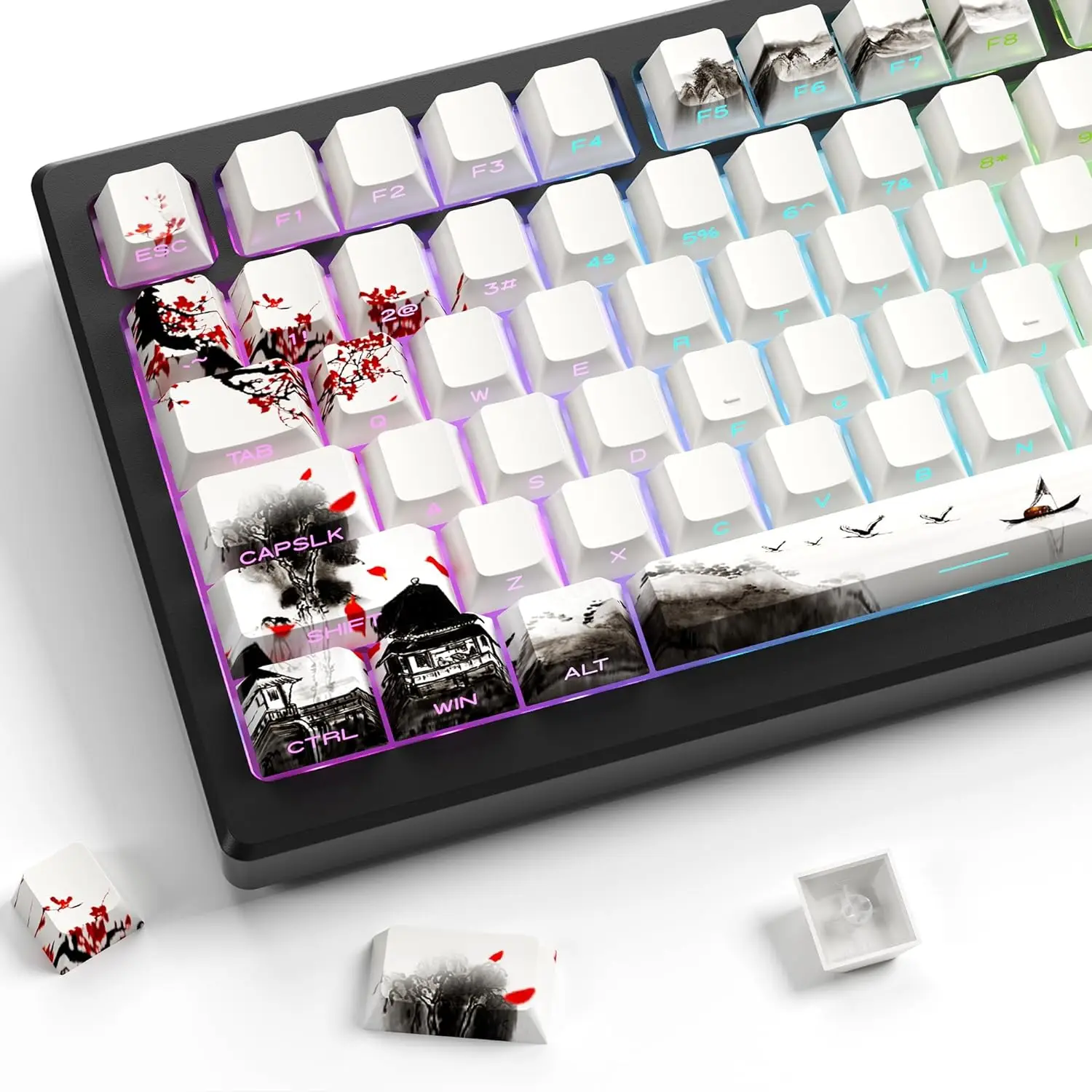 XVX Plum Blossom PBT Keycaps Impresión lateral Brillo a través de teclas personalizadas 75 por ciento tinte Sub/doble disparo Cherry Profile Key Cap Set - imagen 2