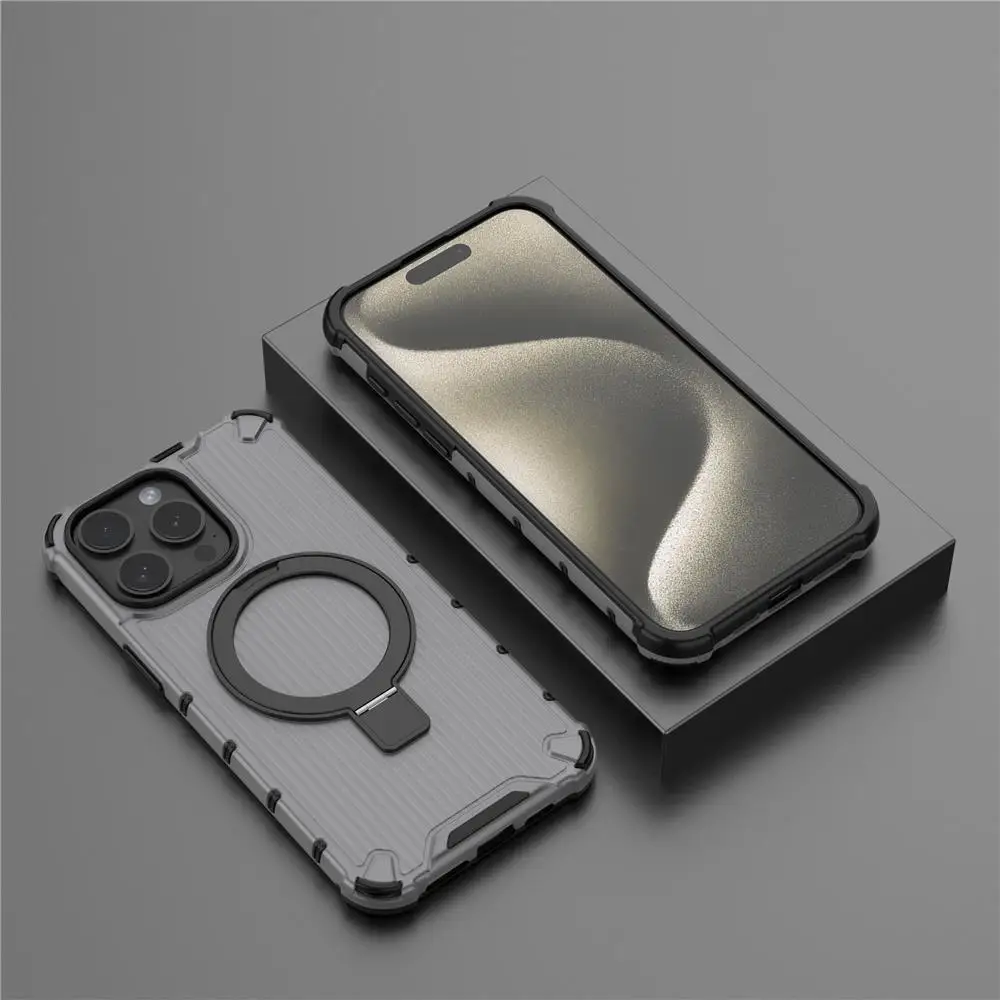 Funda de teléfono transparente con soporte de Metal magnético corrugado para Magsafe iPhone 16 15 14 Plus 13 Pro Max cubierta protectora completa - imagen 2