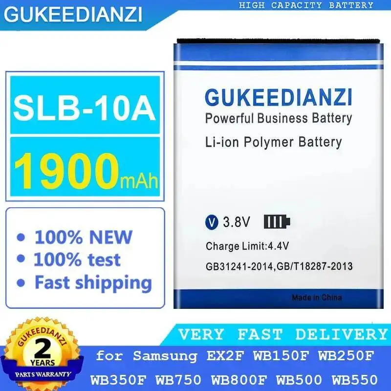 Slb-10A de batería de cámara de carga rápida para Samsung EX2F WB150F WB250F WB350F WB750 WB800F WB500 WB550 1900Mah