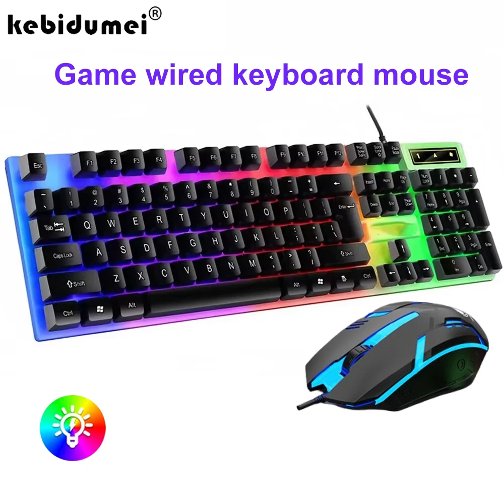Juego de teclado y ratón con cable, Teclado mecánico luminoso USB, juego de ratón, teclado para juegos de 104 teclas para PC, portátil, juegos de ordenador y oficina