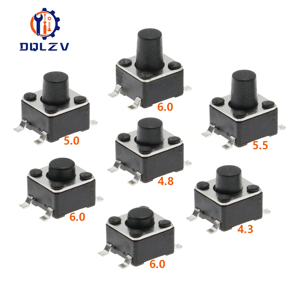 50 uds/100 Uds Mini interruptores 4,5x4,5*3,8-9mm Panel PCB interruptor táctil momentáneo Micro interruptor de botón SMT 4 pines