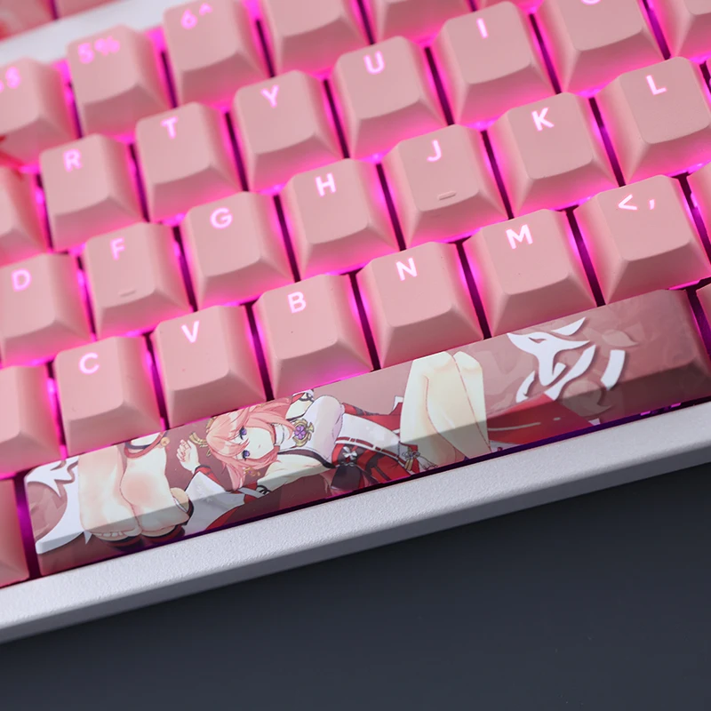 Juego de 108 teclas Genshin Impact Yae Miko, teclas PBT Dye Sub retroiluminadas, teclas de juego de Anime para teclados ANSI 61 87 104 108 - imagen 4