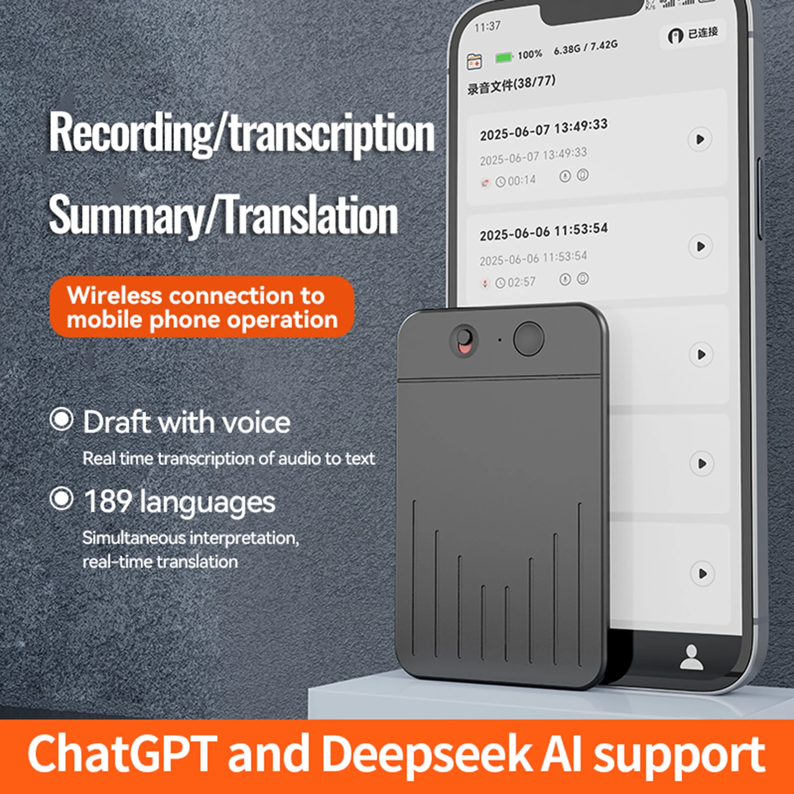 Grabadora de voz A3 ChatGPT-4 AI, aplicación de Audio, grabación de llamadas telefónicas, transcripción, dispositivo traductor de conversión de voz a texto