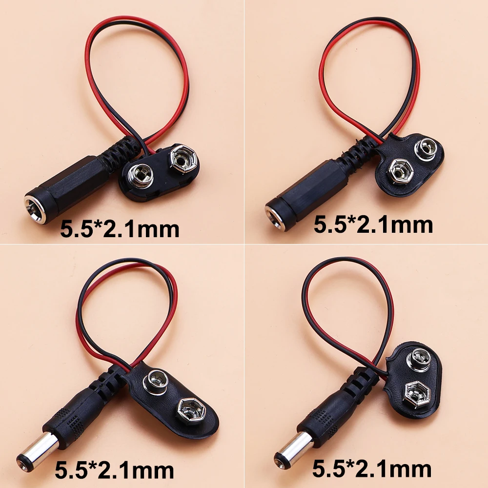 Cable de alimentación de batería de 9V CC, conector Jack de barril con Clip para Arduino 5,5x2,1mm tipo T/I para tira LED Arduino