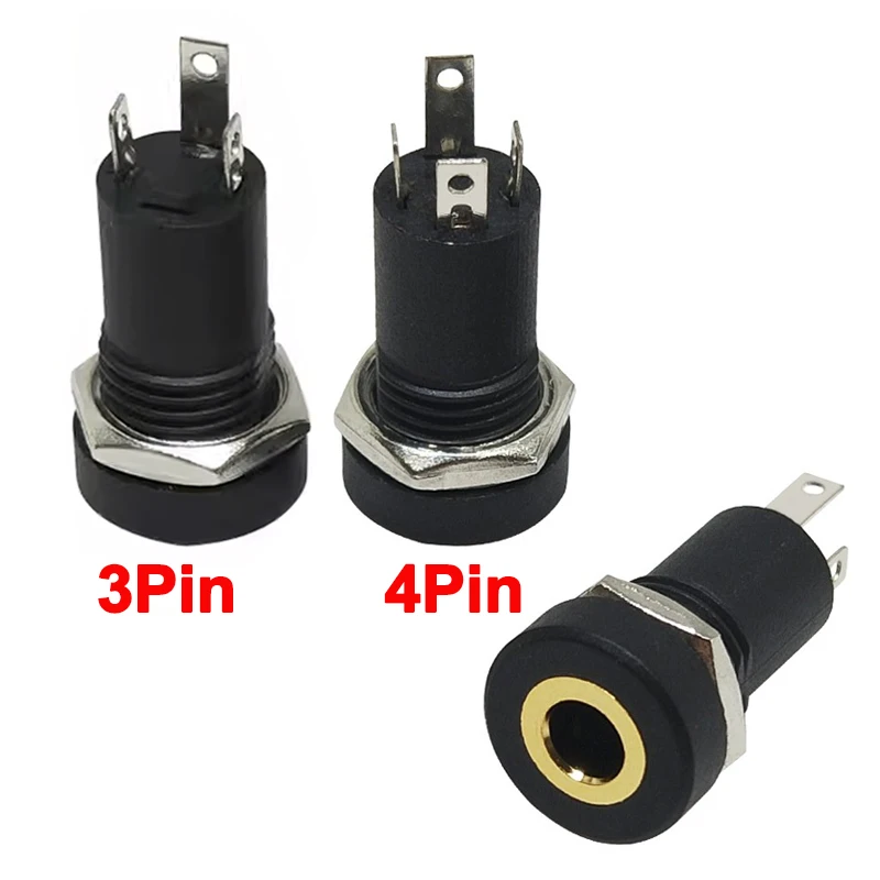 PJ-392A Conector de Audio de 3/4 pines y 3,5mm, montaje en Panel de soldadura estéreo de 3/4 polos, conector hembra para auriculares de 3,5mm con tuerca