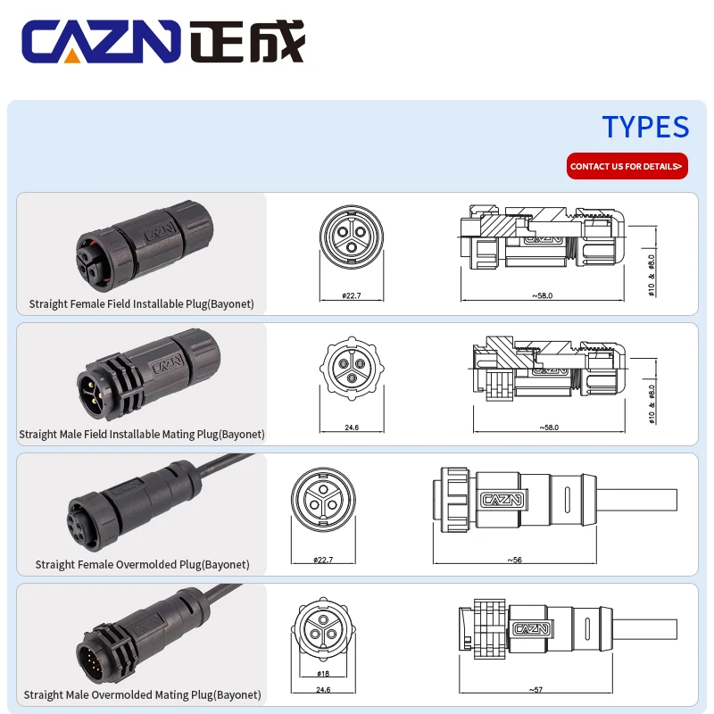 Conector de bayoneta E13 impermeable macho y hembra 2-18 pines enchufe de acoplamiento sobremolchado tipo IP67/IP68 para equipos optoelectrónicos - imagen 5